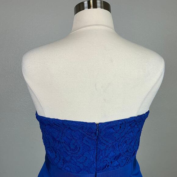 Adrianna Papell Strapless Lace Chiffon Mini Cocktail Dress Blue Size 14 Sheath - Picture 8 of 14